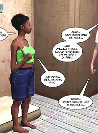 Young ebony girl riding on huge white cock on that interracial 3d porn comics