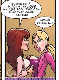 Mindless John Person cartoons present shared blonde bitch sucking huge strange dicks in public place