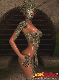 Saucy cyberpunk mutant enjoys fingering her orgasmic snatch.